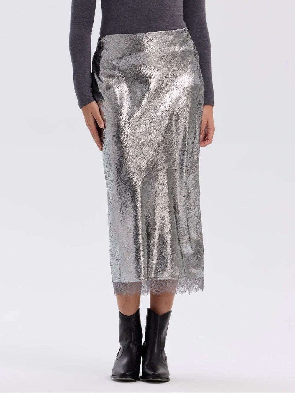 Women's Metallic Woven Midi Skirt - A New Day™ Silver / Size M